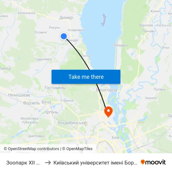 Зоопарк XII Місяців to Київський університет імені Бориса Грінченка map