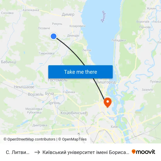 С. Литвинівка to Київський університет імені Бориса Грінченка map