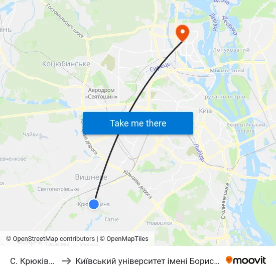 С. Крюківщина to Київський університет імені Бориса Грінченка map