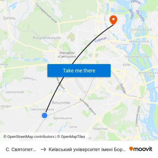 С. Святопетрівське to Київський університет імені Бориса Грінченка map