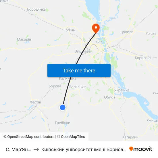 С. Мар'Янівка to Київський університет імені Бориса Грінченка map
