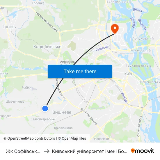 Жк Софіївська Сфера to Київський університет імені Бориса Грінченка map