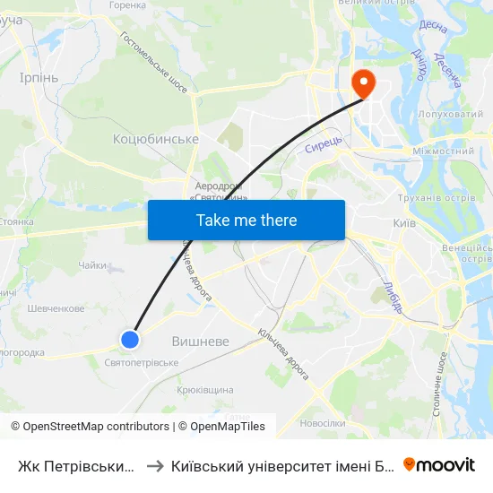 Жк Петрівський Квартал to Київський університет імені Бориса Грінченка map