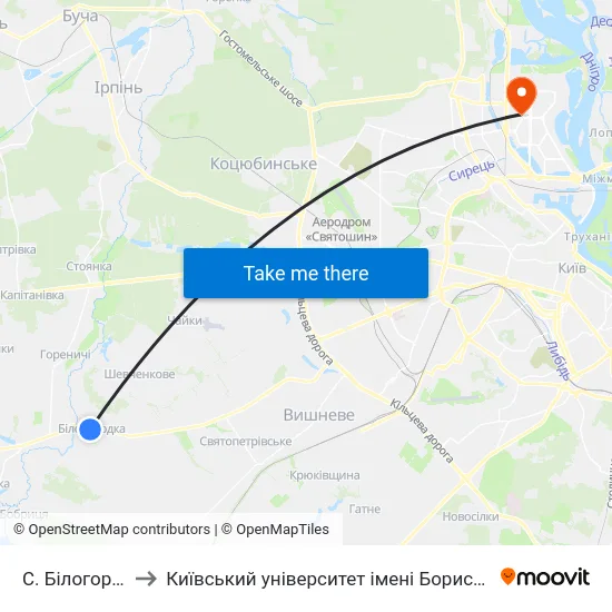 С. Білогородка to Київський університет імені Бориса Грінченка map