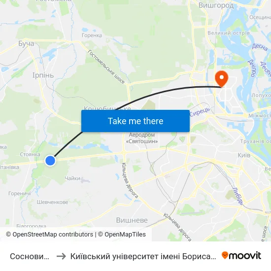 Сосновий Бір to Київський університет імені Бориса Грінченка map