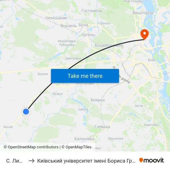 С. Лишня to Київський університет імені Бориса Грінченка map