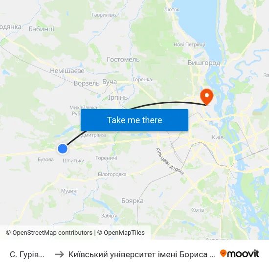 С. Гурівщина to Київський університет імені Бориса Грінченка map