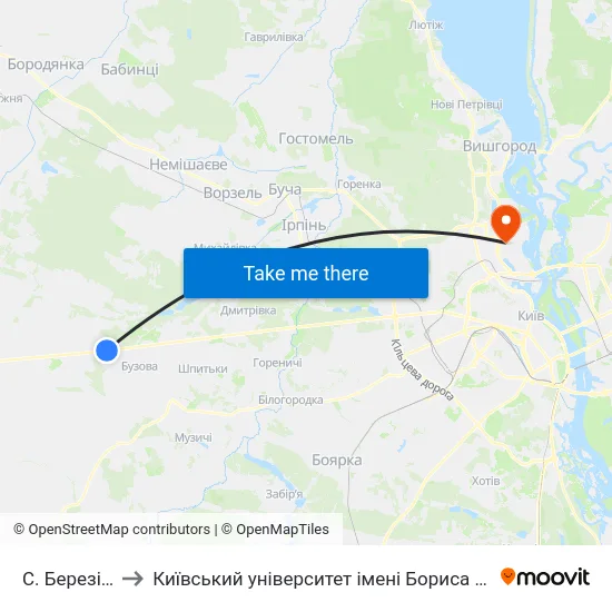 С. Березівка to Київський університет імені Бориса Грінченка map