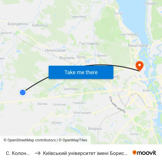 С. Колонщина to Київський університет імені Бориса Грінченка map