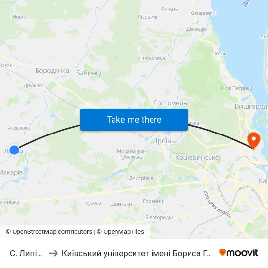 С. Липівка to Київський університет імені Бориса Грінченка map