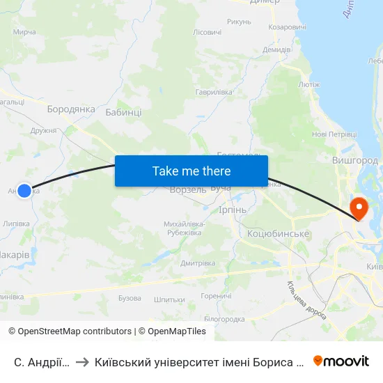 С. Андріївка to Київський університет імені Бориса Грінченка map