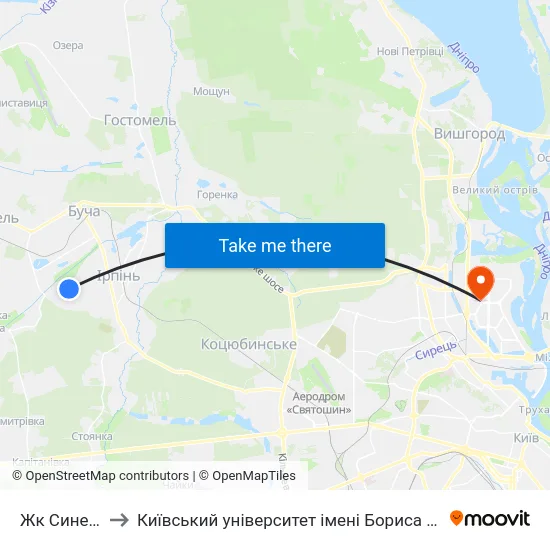 Жк Синергія to Київський університет імені Бориса Грінченка map