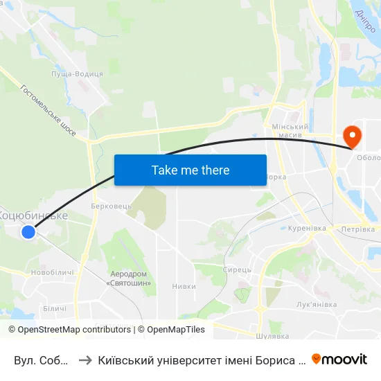 Вул. Соборна to Київський університет імені Бориса Грінченка map