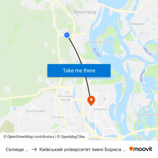 Селище Двс to Київський університет імені Бориса Грінченка map