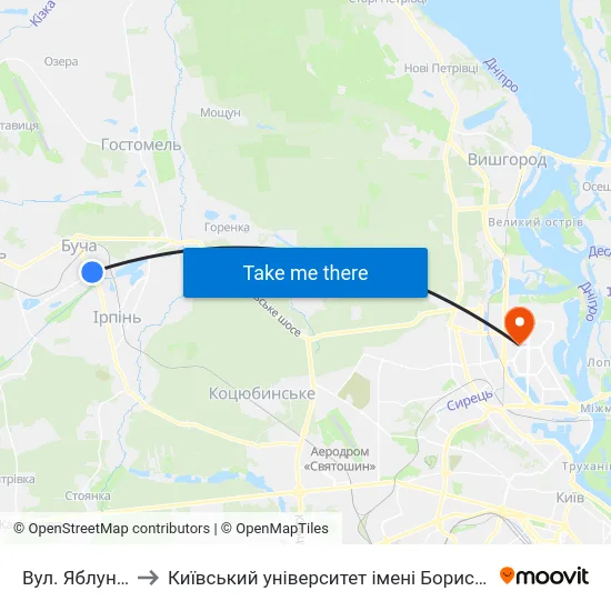 Вул. Яблунська to Київський університет імені Бориса Грінченка map