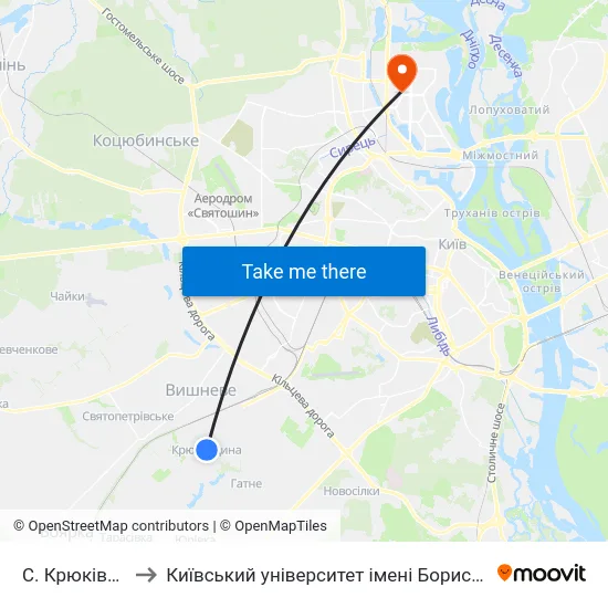 С. Крюківщина to Київський університет імені Бориса Грінченка map
