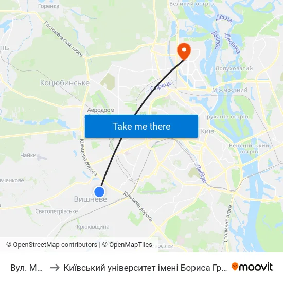 Вул. Миру to Київський університет імені Бориса Грінченка map