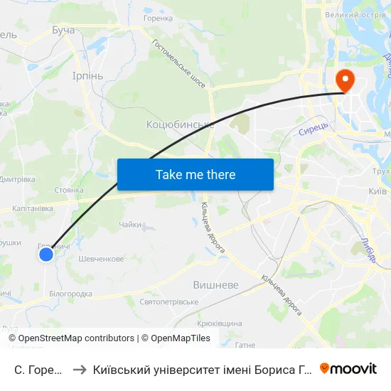 С. Гореничі to Київський університет імені Бориса Грінченка map