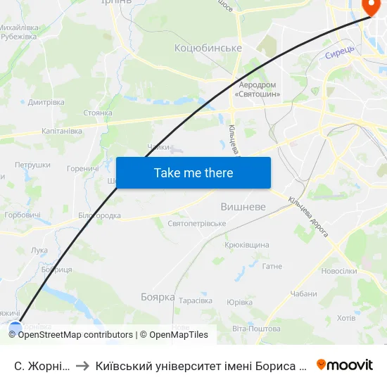 С. Жорнівка to Київський університет імені Бориса Грінченка map