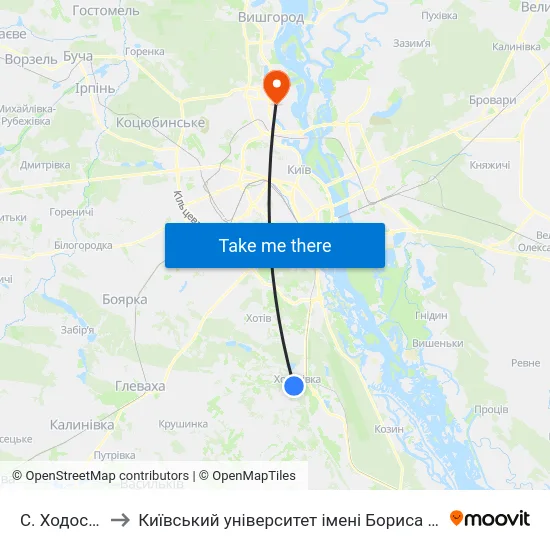 С. Ходосівка to Київський університет імені Бориса Грінченка map
