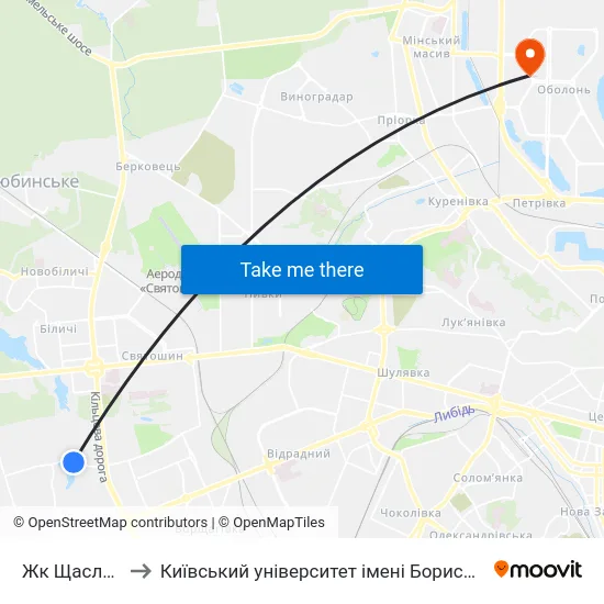 Жк Щасливий to Київський університет імені Бориса Грінченка map