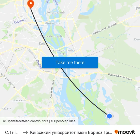 С. Гнідин to Київський університет імені Бориса Грінченка map