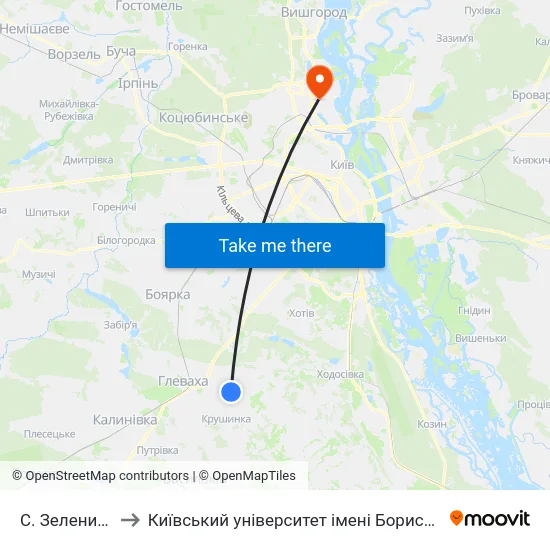 С. Зелений Бір to Київський університет імені Бориса Грінченка map