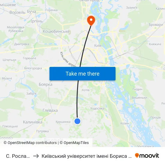 С. Рославичі to Київський університет імені Бориса Грінченка map