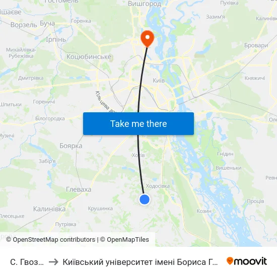 С. Гвоздів to Київський університет імені Бориса Грінченка map