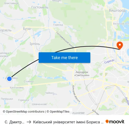 С. Дмитрівка to Київський університет імені Бориса Грінченка map