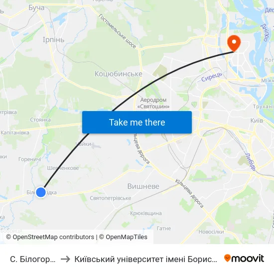 С. Білогородка to Київський університет імені Бориса Грінченка map