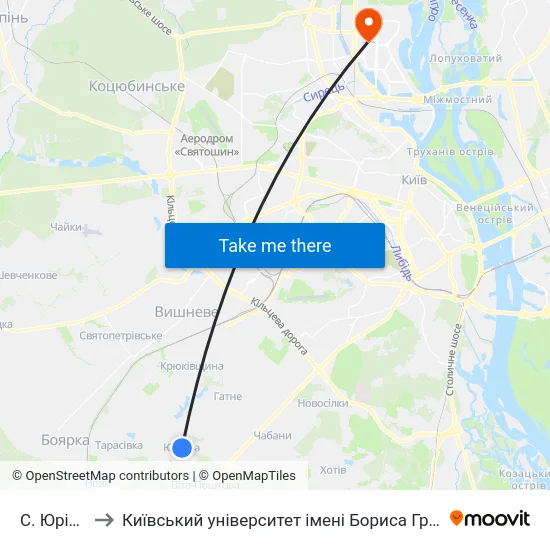 С. Юрівка to Київський університет імені Бориса Грінченка map