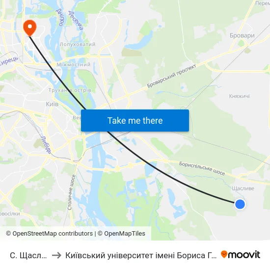 С. Щасливе to Київський університет імені Бориса Грінченка map