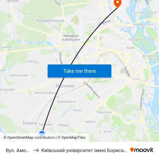 Вул. Амосова to Київський університет імені Бориса Грінченка map