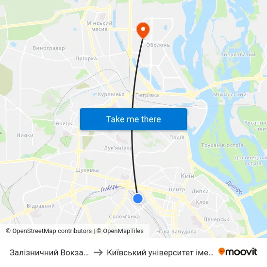Залізничний Вокзал Центральний to Київський університет імені Бориса Грінченка map