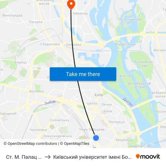 Ст. М. Палац Україна to Київський університет імені Бориса Грінченка map