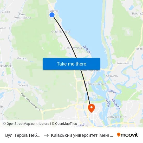 Вул. Героїв Небесної Сотні to Київський університет імені Бориса Грінченка map