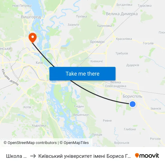 Школа №3 to Київський університет імені Бориса Грінченка map