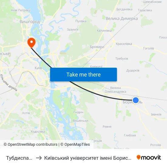 Тубдиспансер to Київський університет імені Бориса Грінченка map