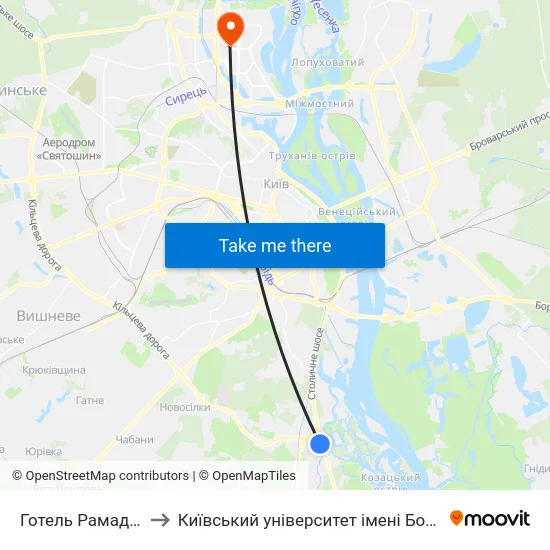 Готель Рамада Енкор to Київський університет імені Бориса Грінченка map