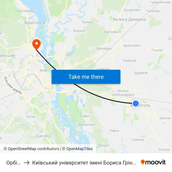 Орбіта to Київський університет імені Бориса Грінченка map