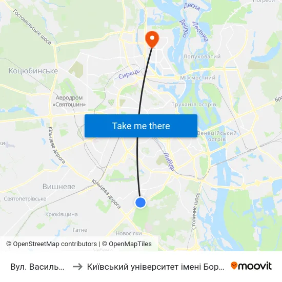 Вул. Васильківська to Київський університет імені Бориса Грінченка map