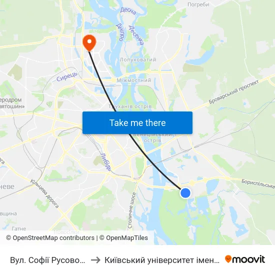 Вул. Софії Русової (На Вимогу) to Київський університет імені Бориса Грінченка map