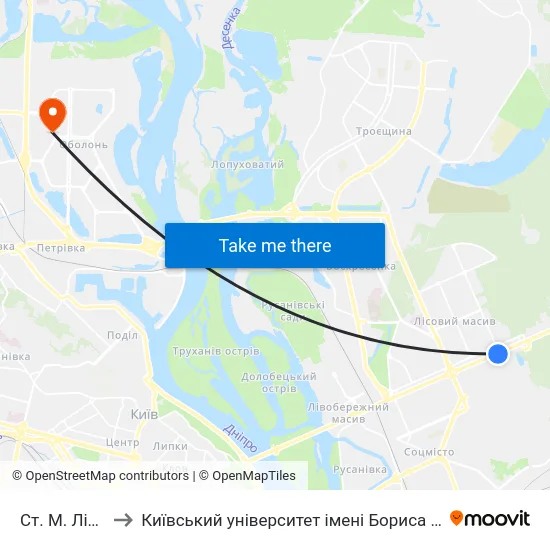 Ст. М. Лісова to Київський університет імені Бориса Грінченка map