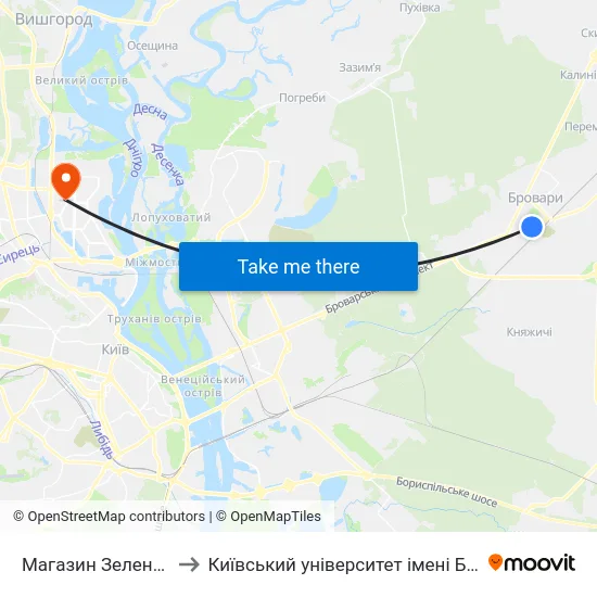 Магазин Зелений Папуга to Київський університет імені Бориса Грінченка map