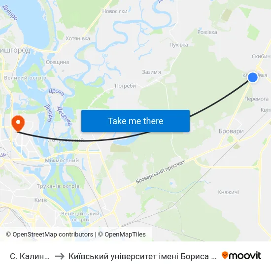 С. Калинівка to Київський університет імені Бориса Грінченка map