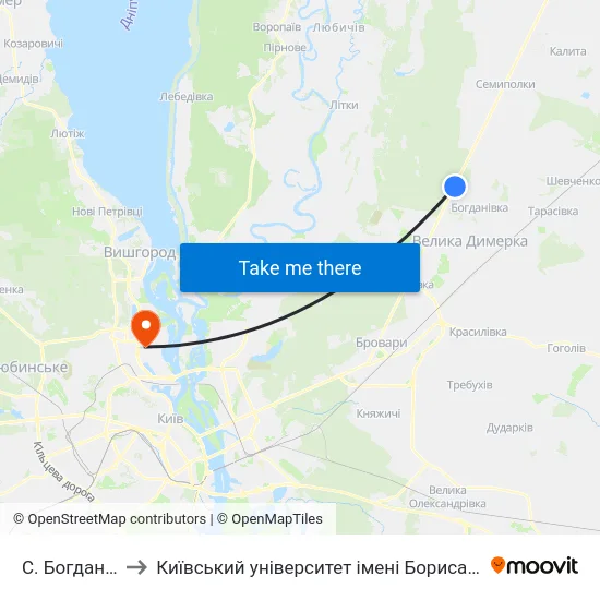 С. Богданівка to Київський університет імені Бориса Грінченка map