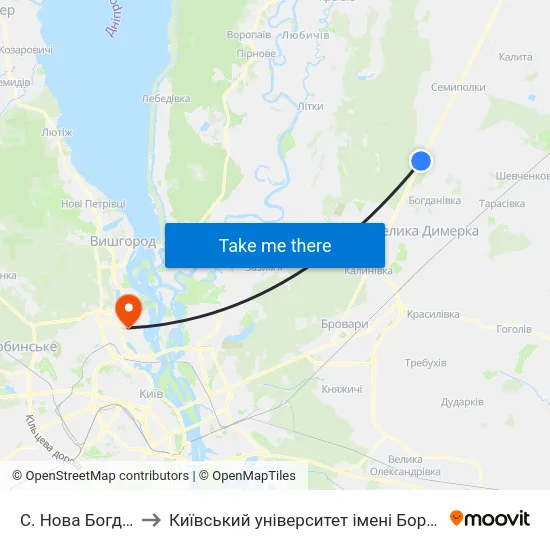 С. Нова Богданівка to Київський університет імені Бориса Грінченка map