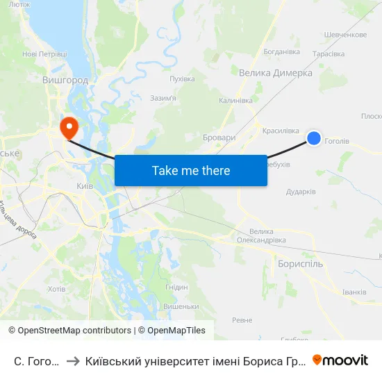С. Гоголів to Київський університет імені Бориса Грінченка map