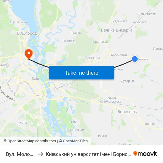 Вул. Молодіжна to Київський університет імені Бориса Грінченка map